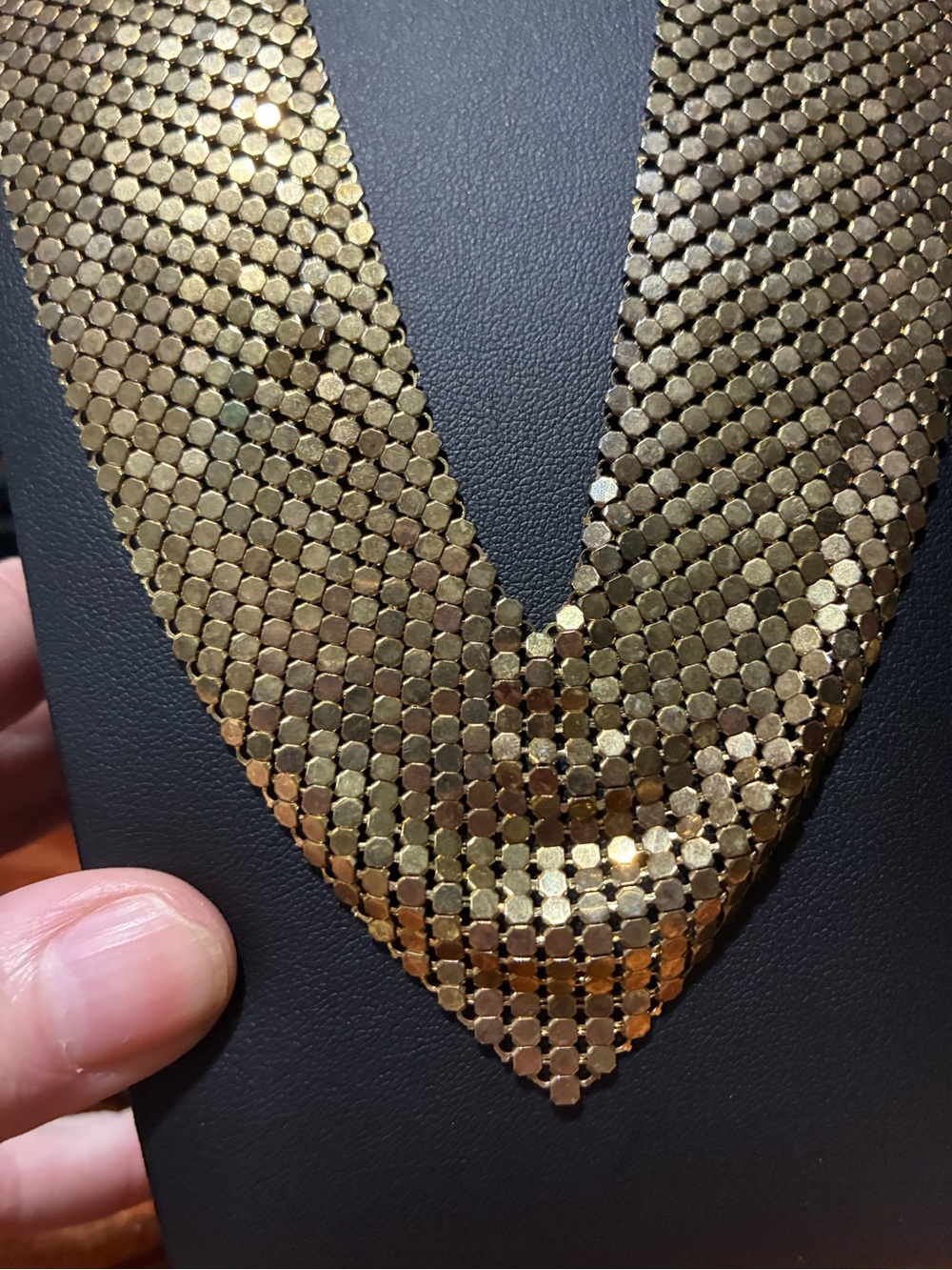 Vintage 1970s Gold Tone Mesh Disco Statement Necklace - Picture 2 of 5